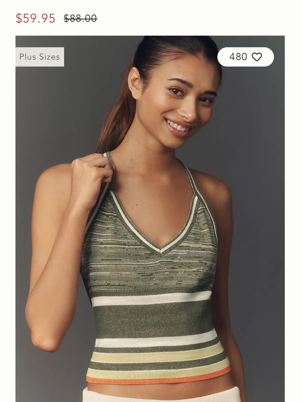 Anthropologie Olive Green Striped Knit Crop Tank